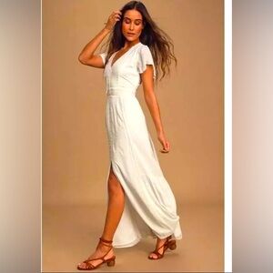 LULUS Size M Completely In Love White Swiss Dot Button Front Maxi Dress